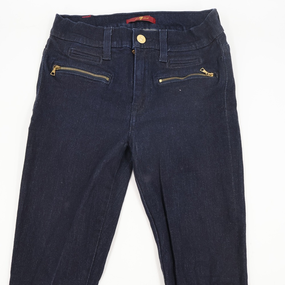 7 For All‎ Mankind Skinny Jeans Womens 25 Dark Wash Gold Zip Ankle Moto Indigo